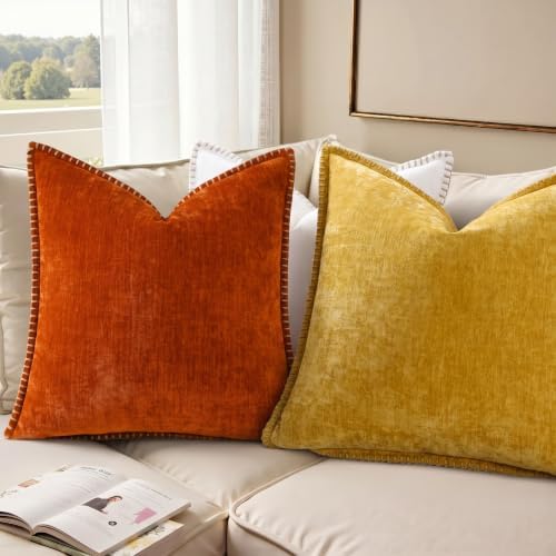 Pallene Chenille Soft Rust Throw Pillow Cover 18x18 Set of 2
