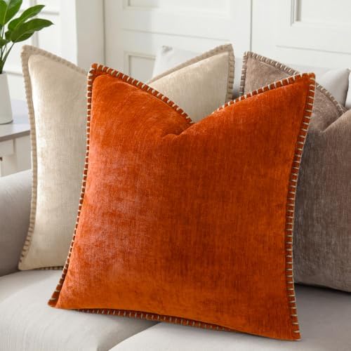 Pallene Chenille Soft Rust Throw Pillow Cover 18x18 Set of 2