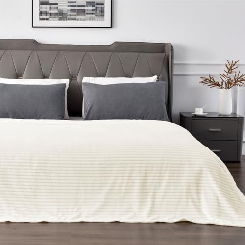 BEDELITE 3D Ribbed Jacquard Cream King Size Blankets for Bed, 108x90