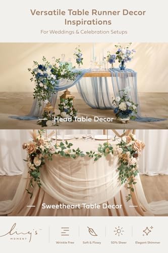 Ling's Moment 14Ft Ivory Table Runner, Wedding Sheer Chiffon Table
