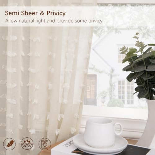 Beige Sheer Curtains 63 Inch Length for Bedroom Living Room Kids
