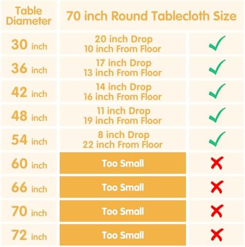 BRILLMAX 6 Pack Beige Round Tablecloths 70 Inch for 30"-48" Tables