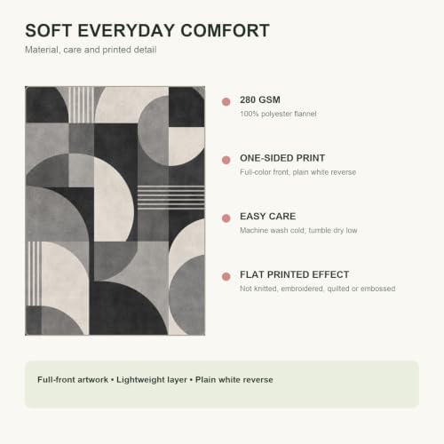 Grey Geometric Abstract Print Throw Blanket, Soft Lightweight Flannel