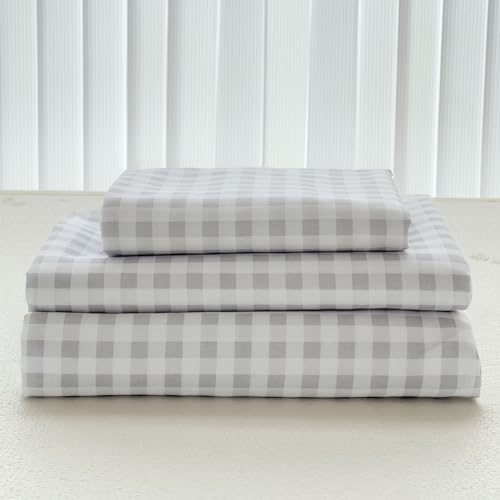 NSNLGSGC Light Grey Gingham Twin Sheet Set