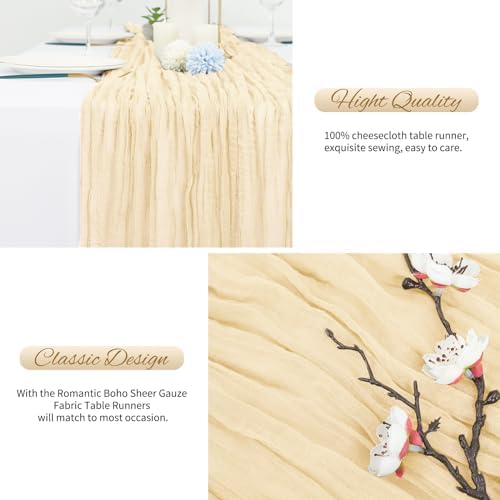 10 Pack Ivory Cheesecloth Table Runner 10FT Boho Romantic Gauze Table