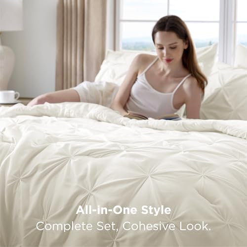 Bedsure 7-Piece Full Size Comforter Sets & Sheets, Ivory Full Bedding