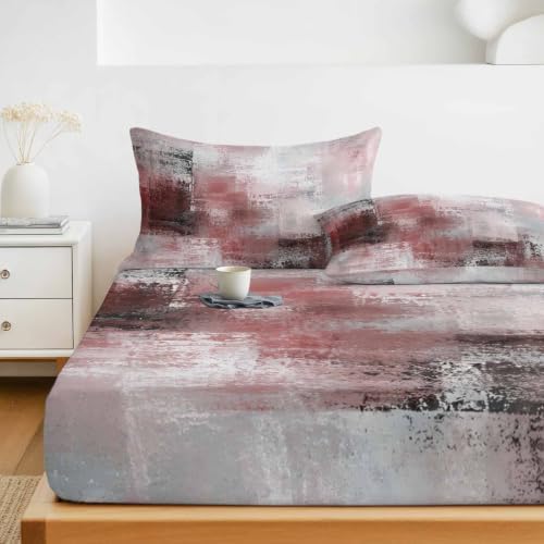 Fitted Sheets Elastic Deep Pocket Bed Sheet Twin XL Red Gray Graffiti