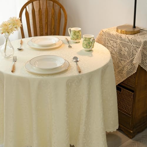 GLORY SEASON Textured Tablecloth Waterproof Spillproof Lace Trim Round