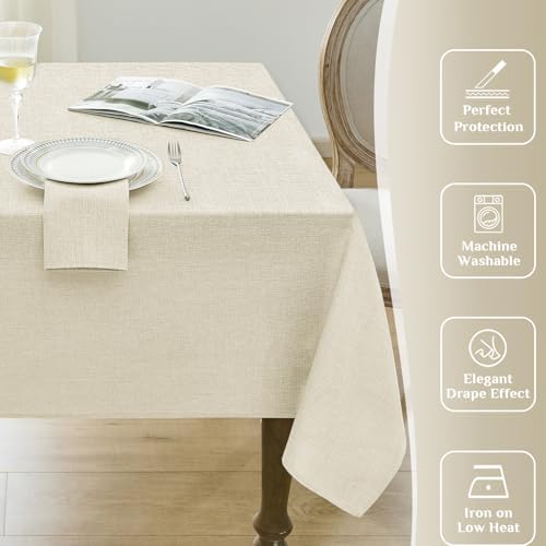 Softalker Large Cream Table Cloths Rectangular 60x104 inch Faux Linen