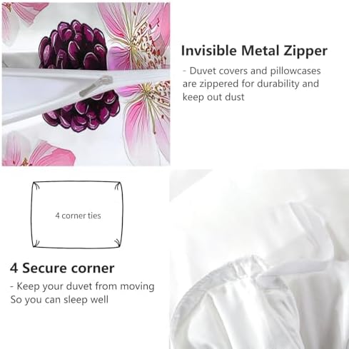 Queen Duvet Cover Set Color, Fruity and Floral Elegance Bedding