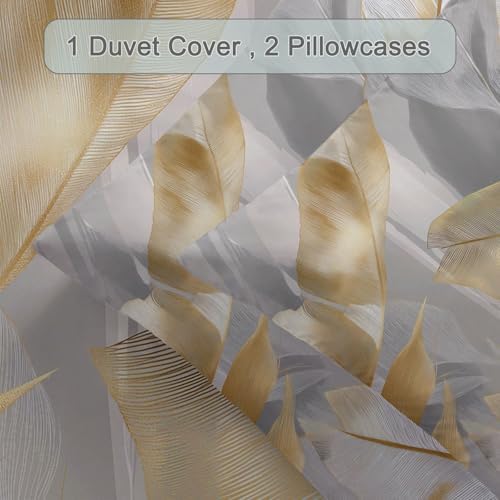 Duvet Cover Set Simple Plant Based Banana Leaf - Grey Soft Microfiber