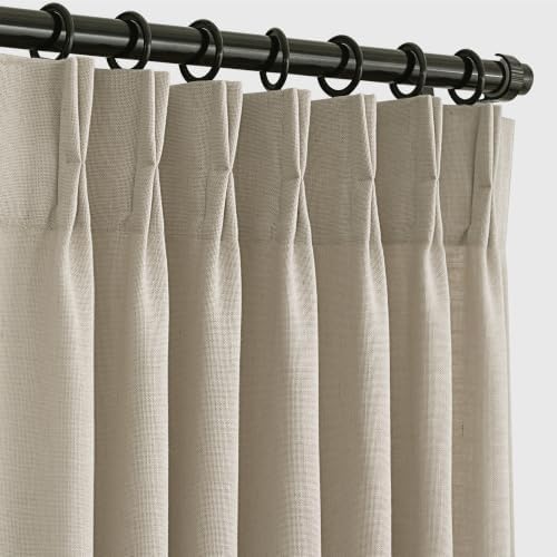 Greige Taupe Linen Pinch Pleated Curtains 84 Inch Length for Living