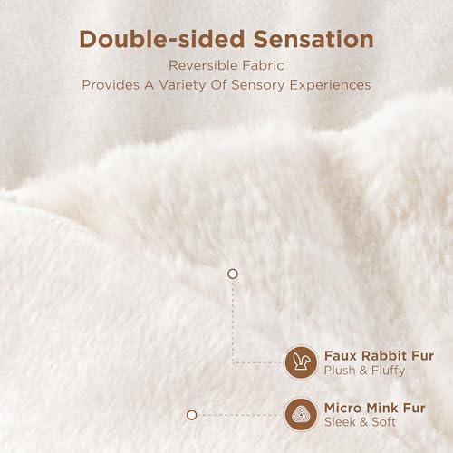 Sophia & William, Faux Fur Throw Blanket, 60 x 80 Faux Fur, Cream