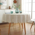 Cotton Linen Round Tablecloth, Farmhouse Dust-Proof,Soft and Wrinkle