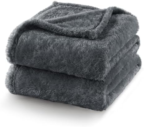 Exclusivo Mezcla Fuzzy Plush Fleece Bed Blanket Queen Size, Dark Grey