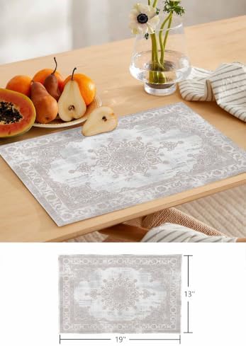 Beige Grey Contemporary Table Mats Set of 6 with Table Runner
