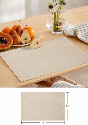 Beige Rustic Vintage Burlap Texture Table Runner and Placemats Set of