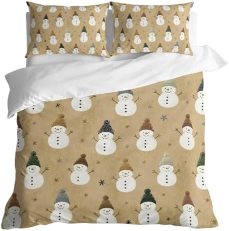 Snowman Christmas Duvet Cover Set 3 Pieces with Zipper Closure
