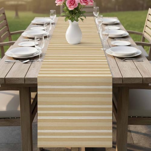 Beige Striped 72 Inch Table Runner, Modern Farmhouse Art Stripes