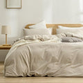 BESTOUCH Cotton Solid Duvet Cover Set Almond Milk Grey Oversized Full
