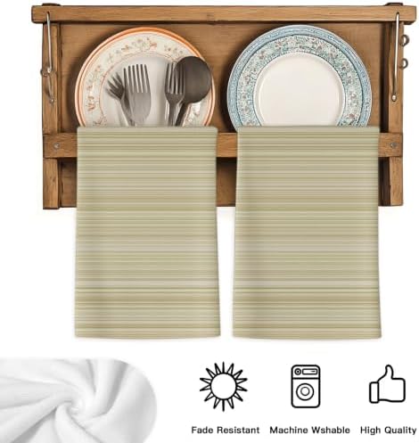 Rustic Beige Striped Kitchen Towels Set of 3, Absorbent Microfiber