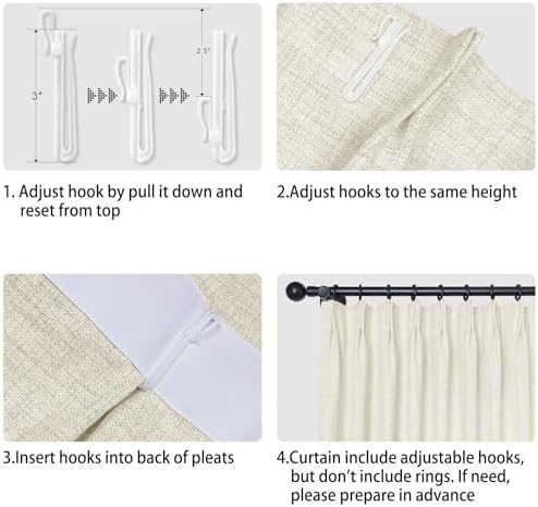 Macochico Extra Long Pinch Pleated Linen Curtains Beige, 52Wx120L, 2