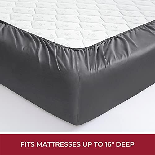 Mellanni 400TC Cotton Sateen Sheets, King Gray, 4 Piece Set