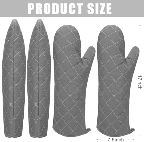 2 Pairs 17 Inch Extra Long Oven Mitts Heat Resistant, Grey