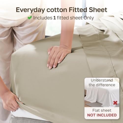 Soft Natural 100% Cotton Sateen Twin Size Fitted Sheet, Beige