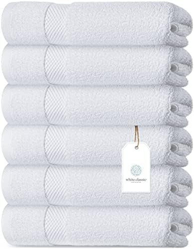 White Classic 2 Luxury White Bath Sheet Towels 35 x 70, 6 Hand Towels