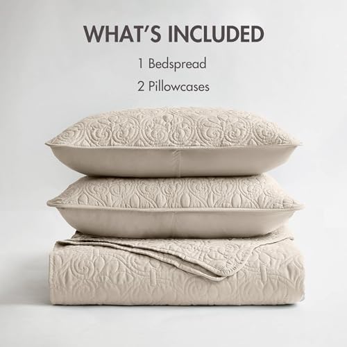 Madison Park Quebec Queen Size Quilt Bedding Set - Ivory, Damask