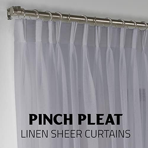 Extra Long Grey Sheer Pinch Pleated Linen Curtains Set of 2 Home Décor