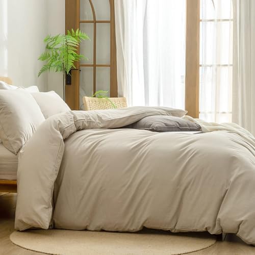 BESTOUCH Cotton Solid Duvet Cover Set Almond Milk Grey Oversized Full
