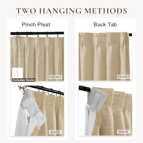 TWOPAGES Back Tab Linen Curtain for Windows 84 Inches Length Blackout