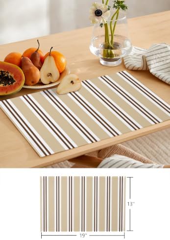 Beige Brown and White Stripe Table Runner and Placemats Set of 4