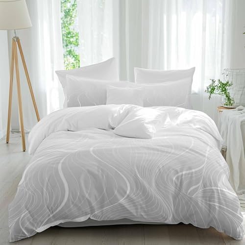 Grey Geometric Bed Duvet Cover Queen Size Bedding Set, Washed