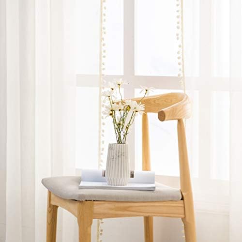 MISS SELECTEX Linen Look Pom Pom Tasseled Sheer Curtains - Rod Pocket