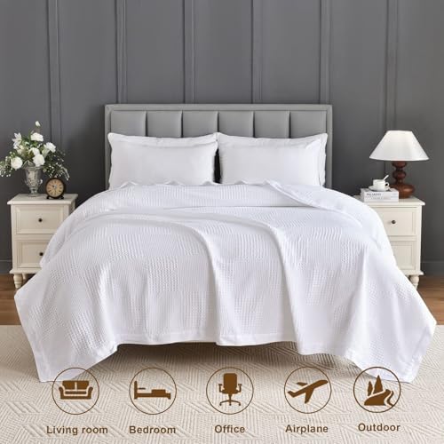 meadow park Cotton Waffle Blanket with Cotton Sateen Binding - King