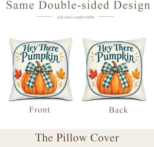 Plaid Leaves House Pillow Covers 22x22 Inch Set of 2 Linen for Fall