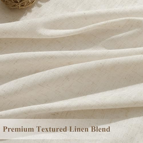 BOODII Linen Curtains 120 Inch Long 10ft for Living Room Birch Beige