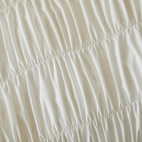 Cream Ruched Twin XL Duvet Cover, Vintage Boho Textured, Zipper & Ties