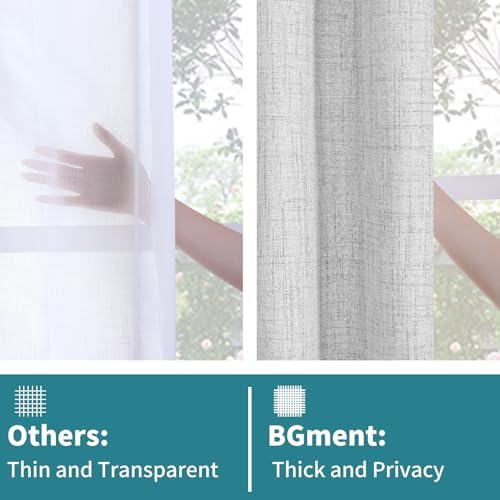 BGment Light Grey Linen Curtains 63 Inch Length 2 Panels for Window
