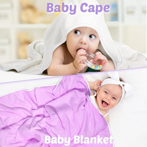 Chumia 6 Pack 30 x 30 in Hooded Baby Bath Towels, Grey/Beige/Purple