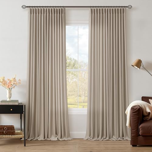 TWODRAPES Burlywood Birch Pinch Pleated Thick Linen Curtains 96 Inch