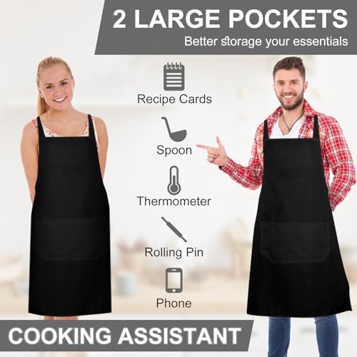 12 Pack Bib Apron,Unisex White Plain Aprons,Aprons Bulk with 2