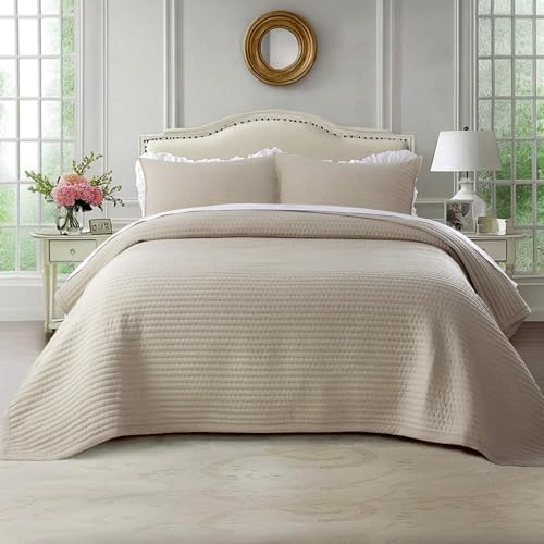 KASENTEX Oversized King Quilt Set 112x106, Soft Washed 3-Layer