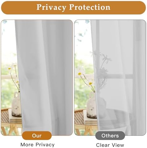 RYB HOME Grey Sheer Curtains for Nursery Home Office, Non See Through