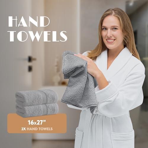 Wealuxe Light Gray Bath Towel Set of 6 - Extra Absorbent 100% Cotton