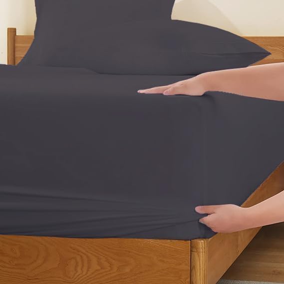 4-Pcs Bed Sheet Set Dark Grey Oversized King Fits Upto 16'' Deep