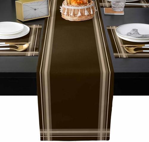 Minimalist Table Runner and Placemats Set of 4 Stripe Brown White
